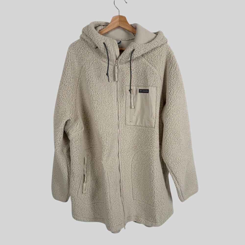 Columbia Women's Winter Warmth Full Zip Hoodie 3X Ivory Sherpa Fleece Gorpcore